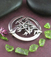 Oxidized Fire Flame Element Pentacle Pendant Necklace Wiccan Pagan Star Pentagram Witch Witchcraft Alchemy Mystical Occult laying flat